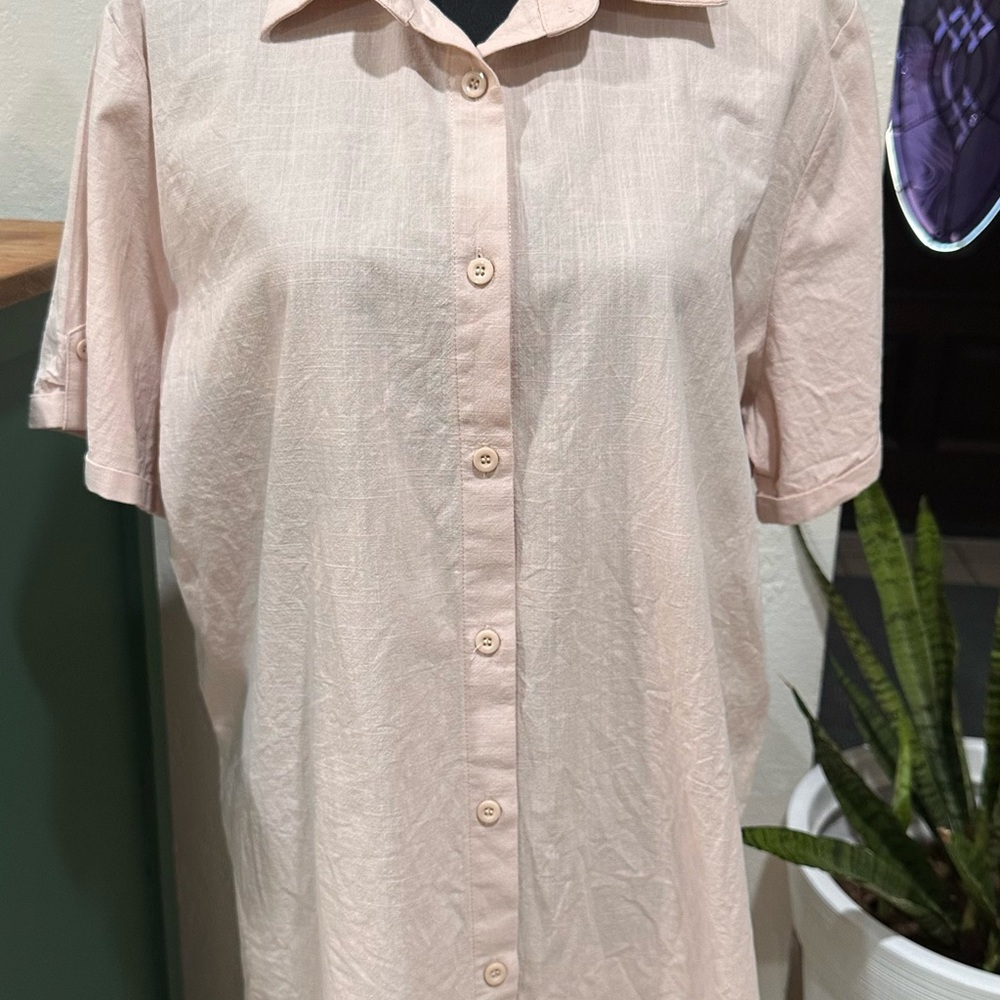 Zeagoo Womens Light Khaki Cotton Linen Button-Up Shirt